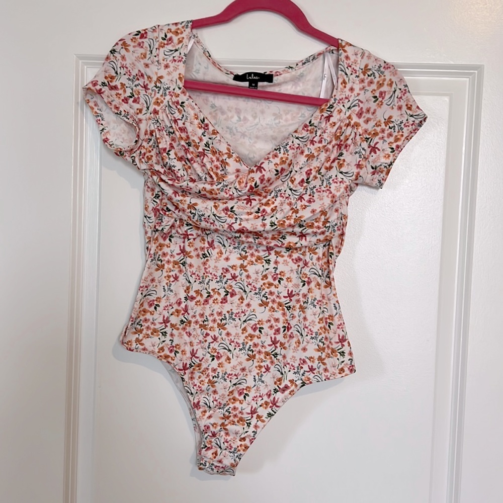 Lulu's Floral Bodysuit - Pink and White